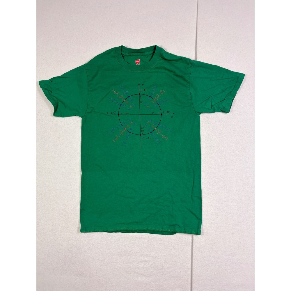 Hanes Mens Small Green Unit Circle Math Graphic T-Shirt Short Sleeve Cotton